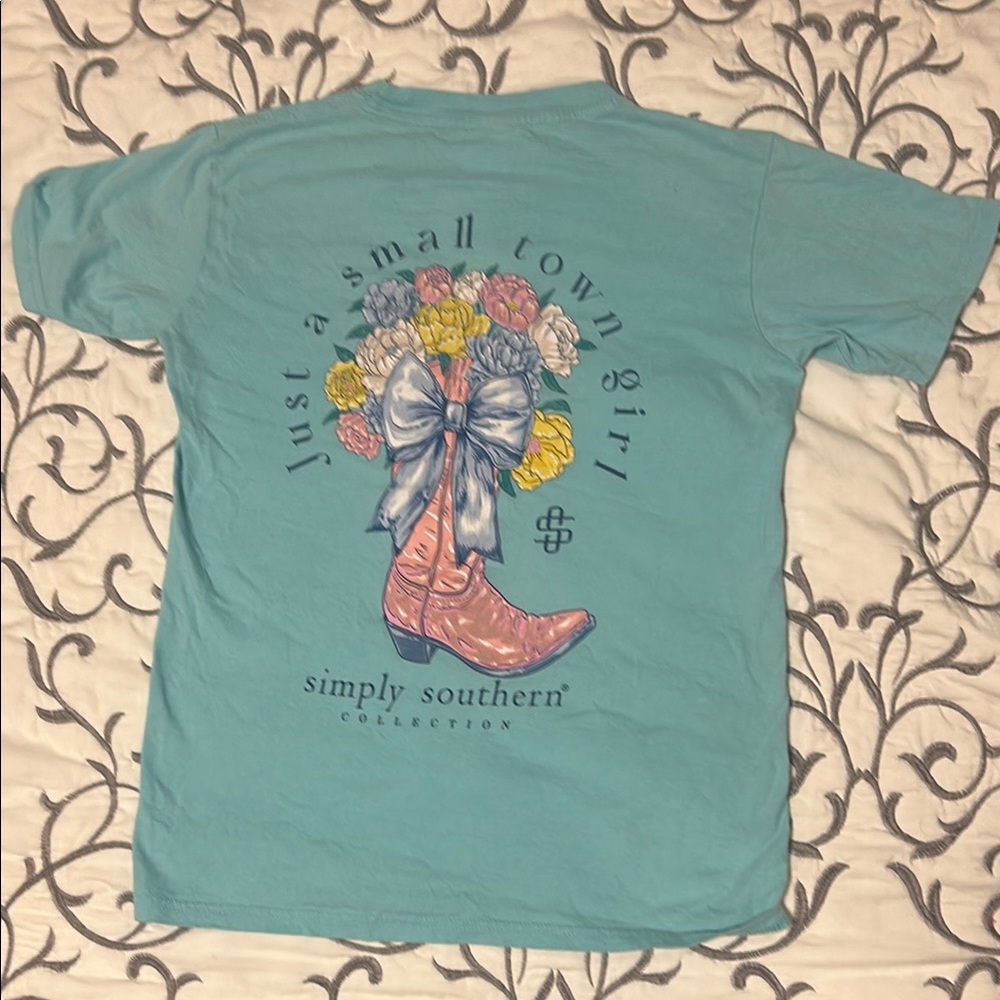 Simply Southern Turquoise Tee with Floral Boot Graphic